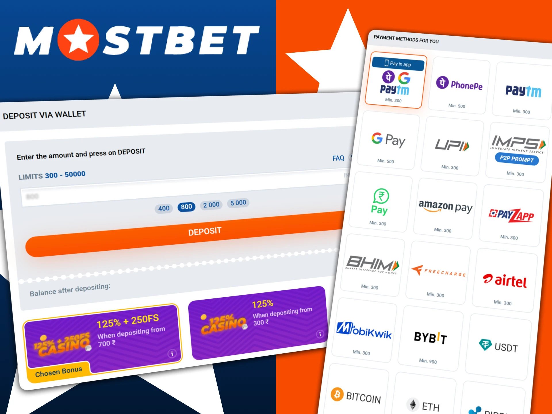 Use convenient local payment options for all your Mostbet India transactions.