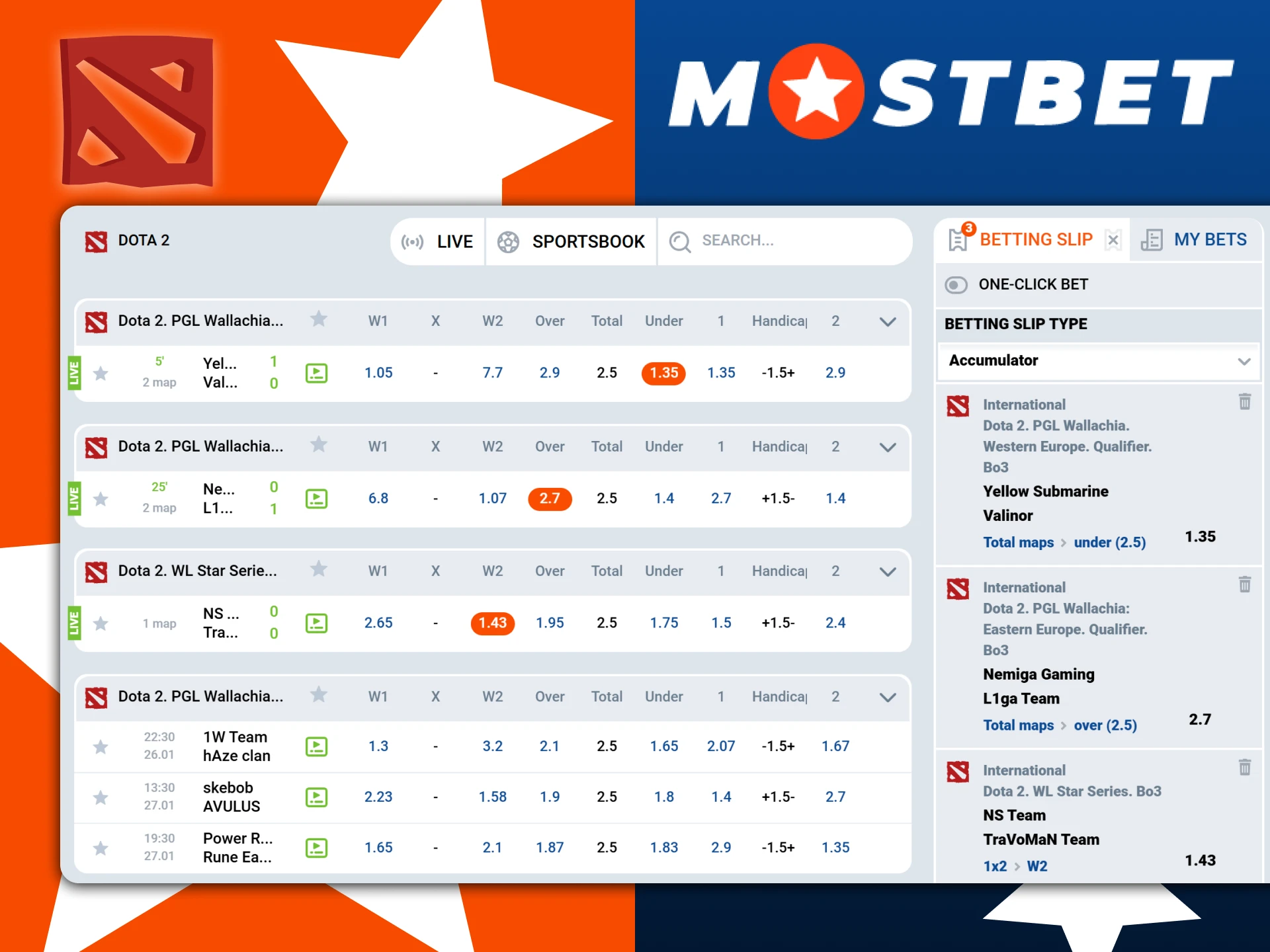 Bet on professional Dota 2 eSports tournaments at Mostbet India.