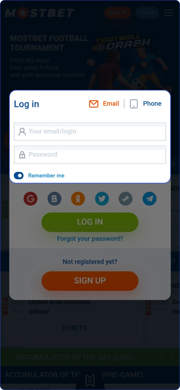 Enter your registered email and password to access Mostbet India securely.