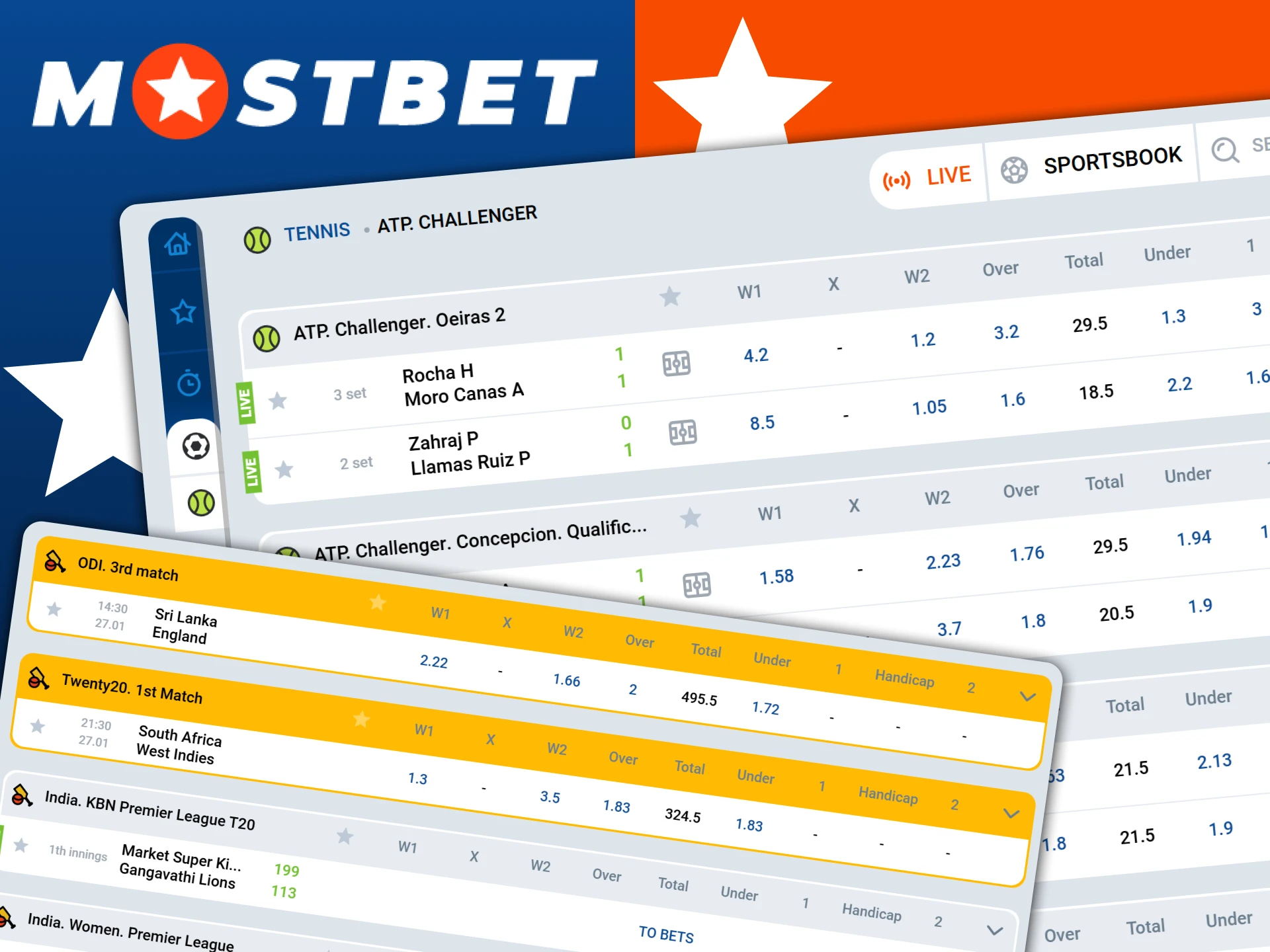 Wager on international tennis matches through the Mostbet India platform.