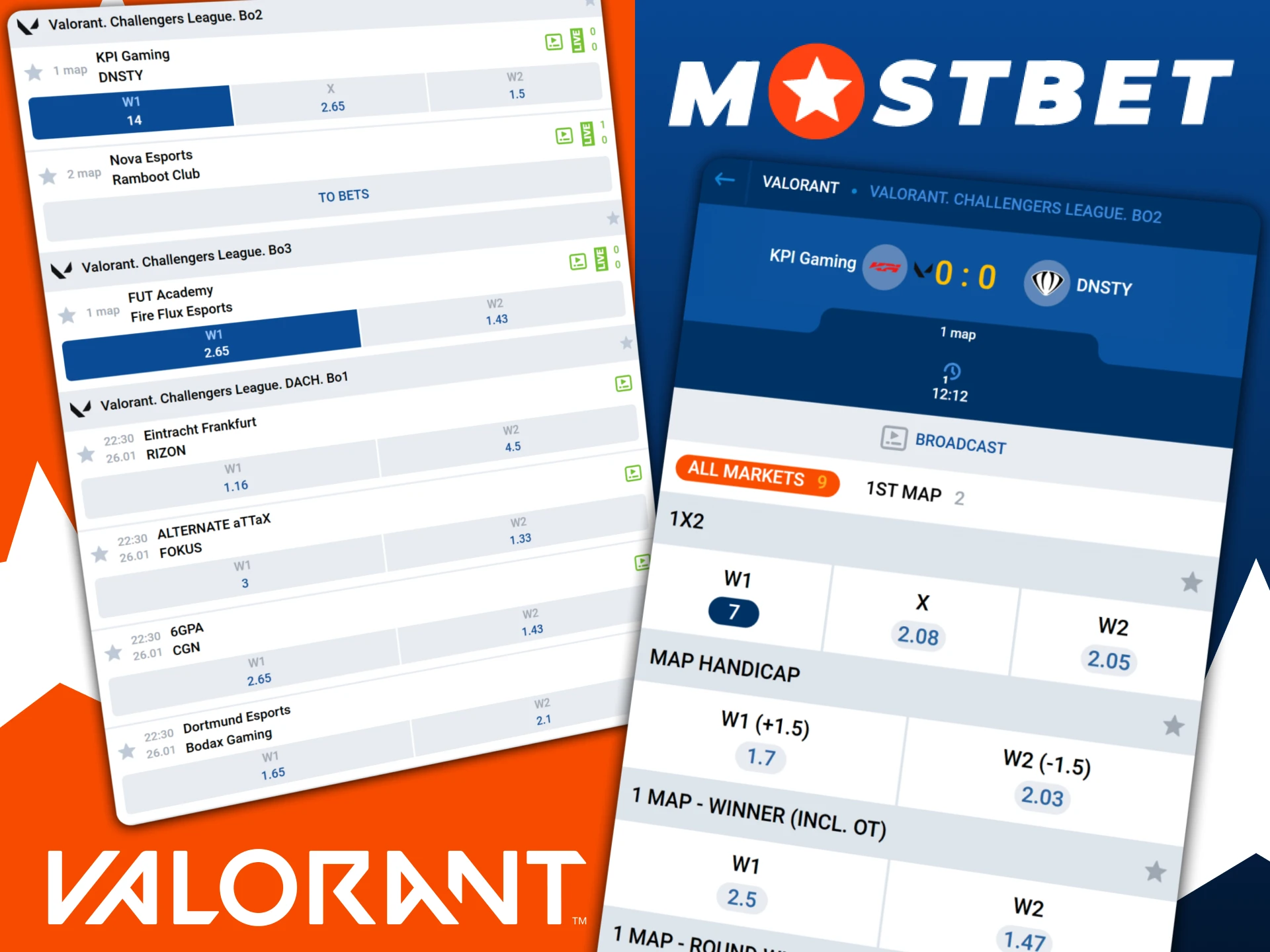 Try your luck with Valorant eSports betting markets on Mostbet India.
